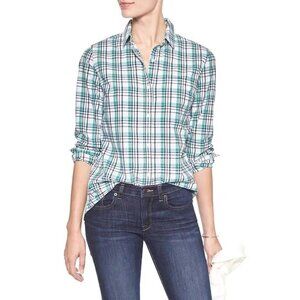 2/$30 Banana Republic Poplin Softwash Classic Plaid Shirt Green Blue #BAG2